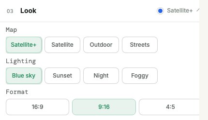 DDD Maps Travel editor look panel with map, lighting, and format controls