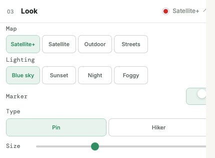 DDD Maps Zoom editor look panel with map, lighting, marker type, and marker size controls